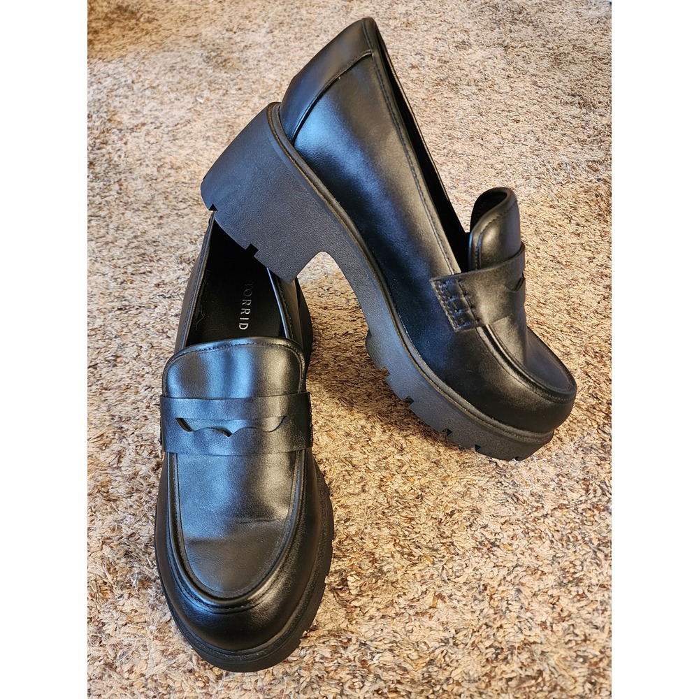 Torrid Black Faux Leather Chunky Lug Penny Loafers 10WW